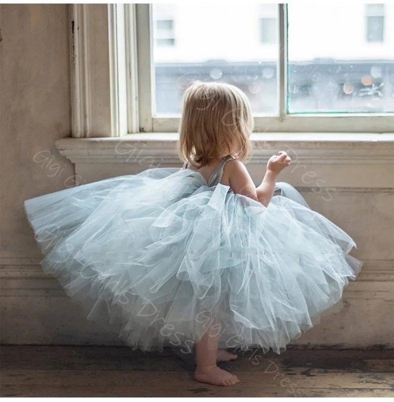 Blue Flower Girl Dress for Wed - Toddler Girl Tulle Party Dress ulasan dan harga