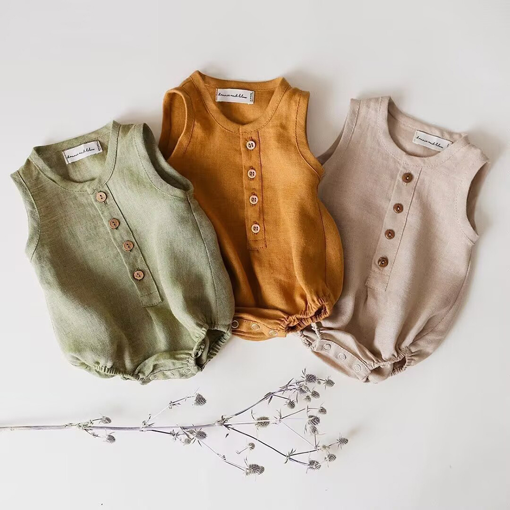 Newborn Baby Boys Linen Cotton - Baby Summer Linen Sleeveless Jumpsuit ulasan dan harga